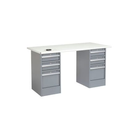 Global Equipment 72"W x 30"D Pedestal Workbench - 6 Drawers, ESD Safety Edge - Gray 607639